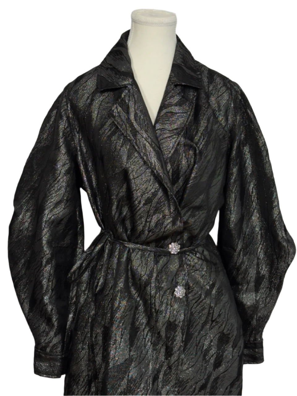 Ganni Black Metallic Jacquard Trench Dress