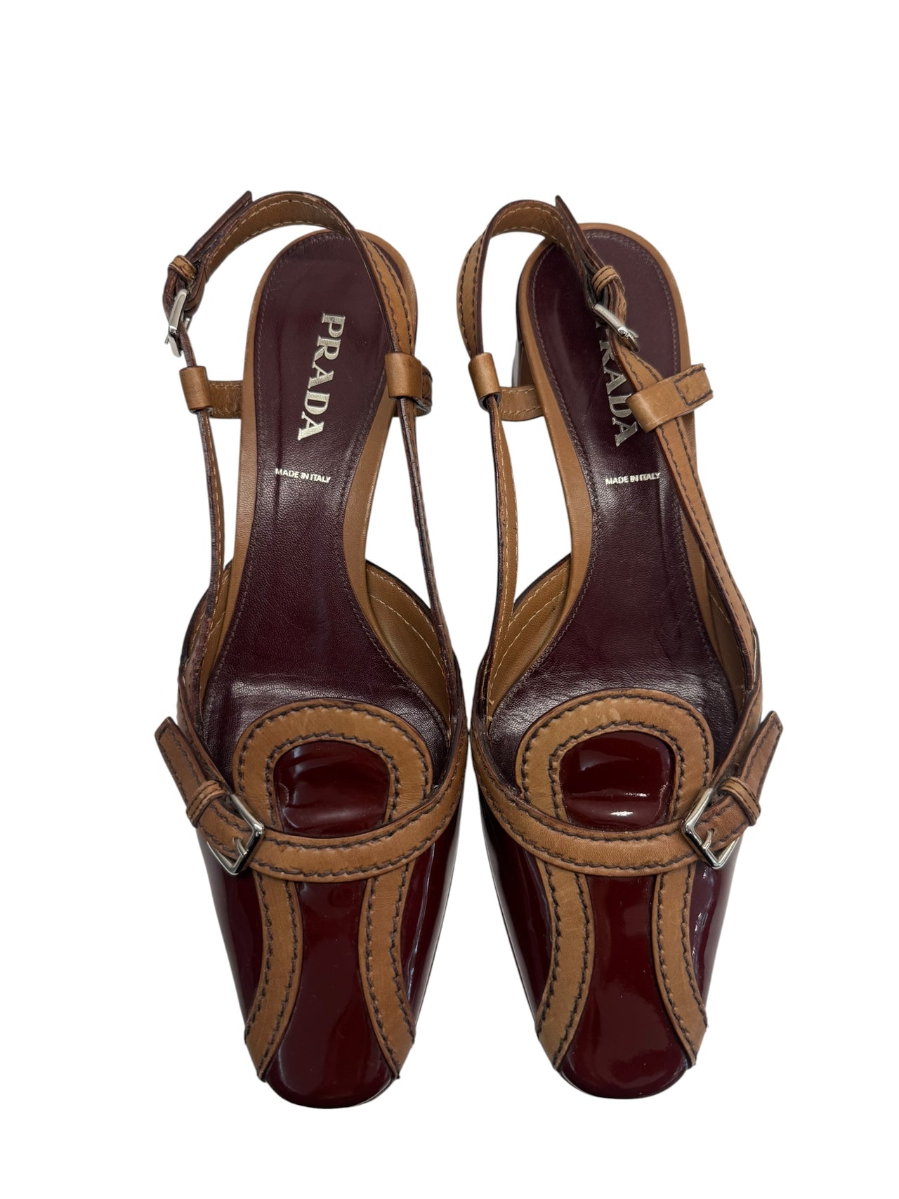 Prada Two-Tone Patent Panel Slingbacks