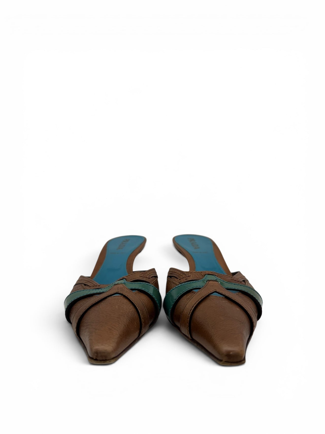 Prada Contrasted Leather Pointed Mules