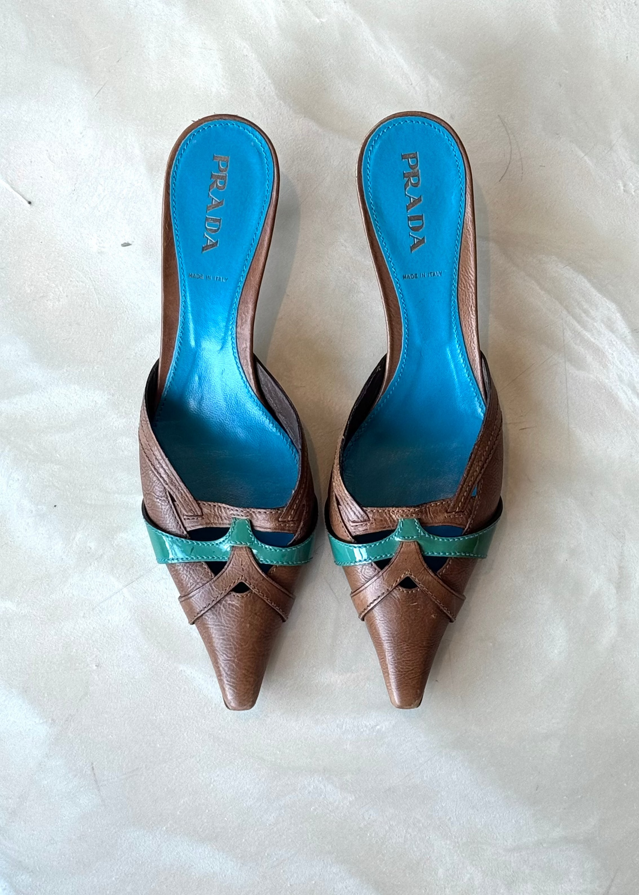 Prada Contrasted Leather Pointed Mules