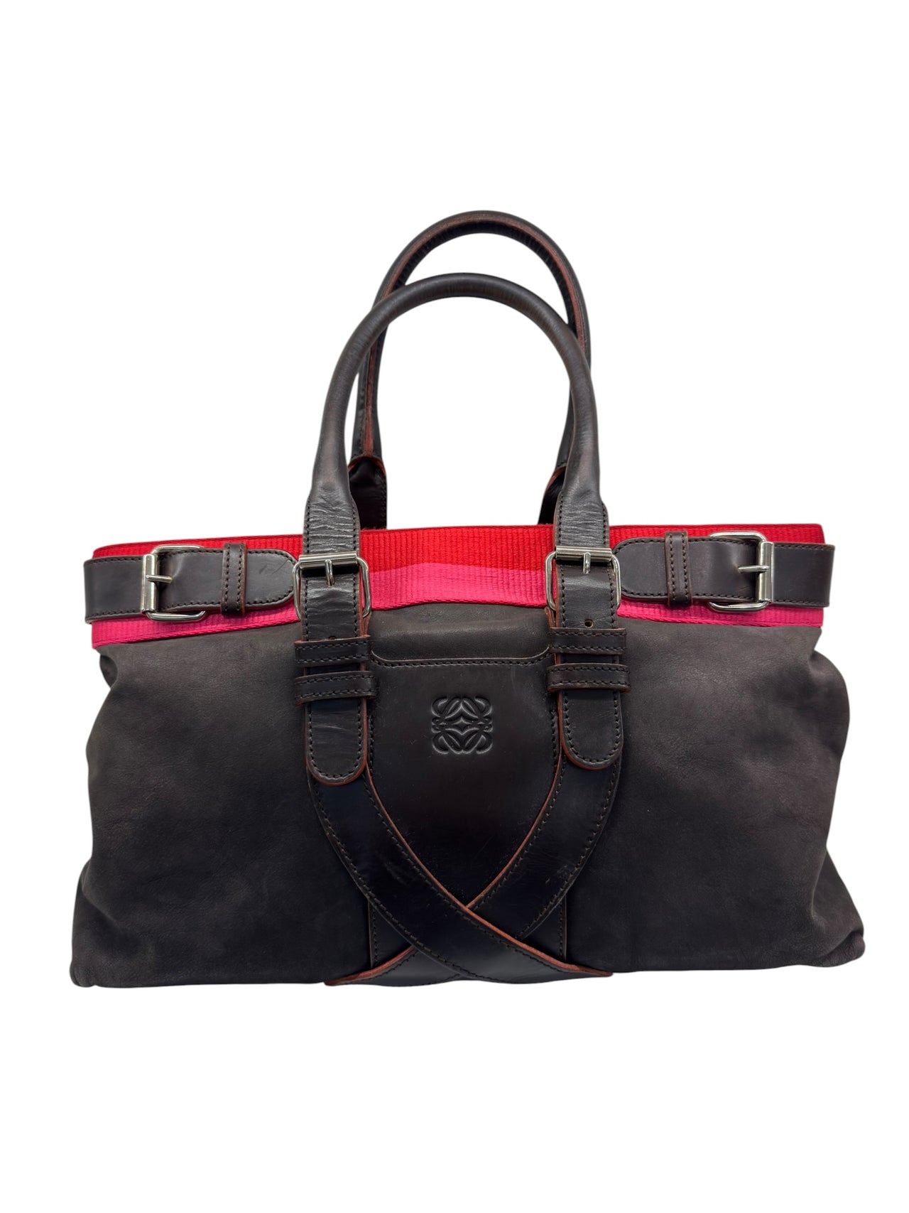 Loewe Anagram Suede & Leather Buckle Tote Bag