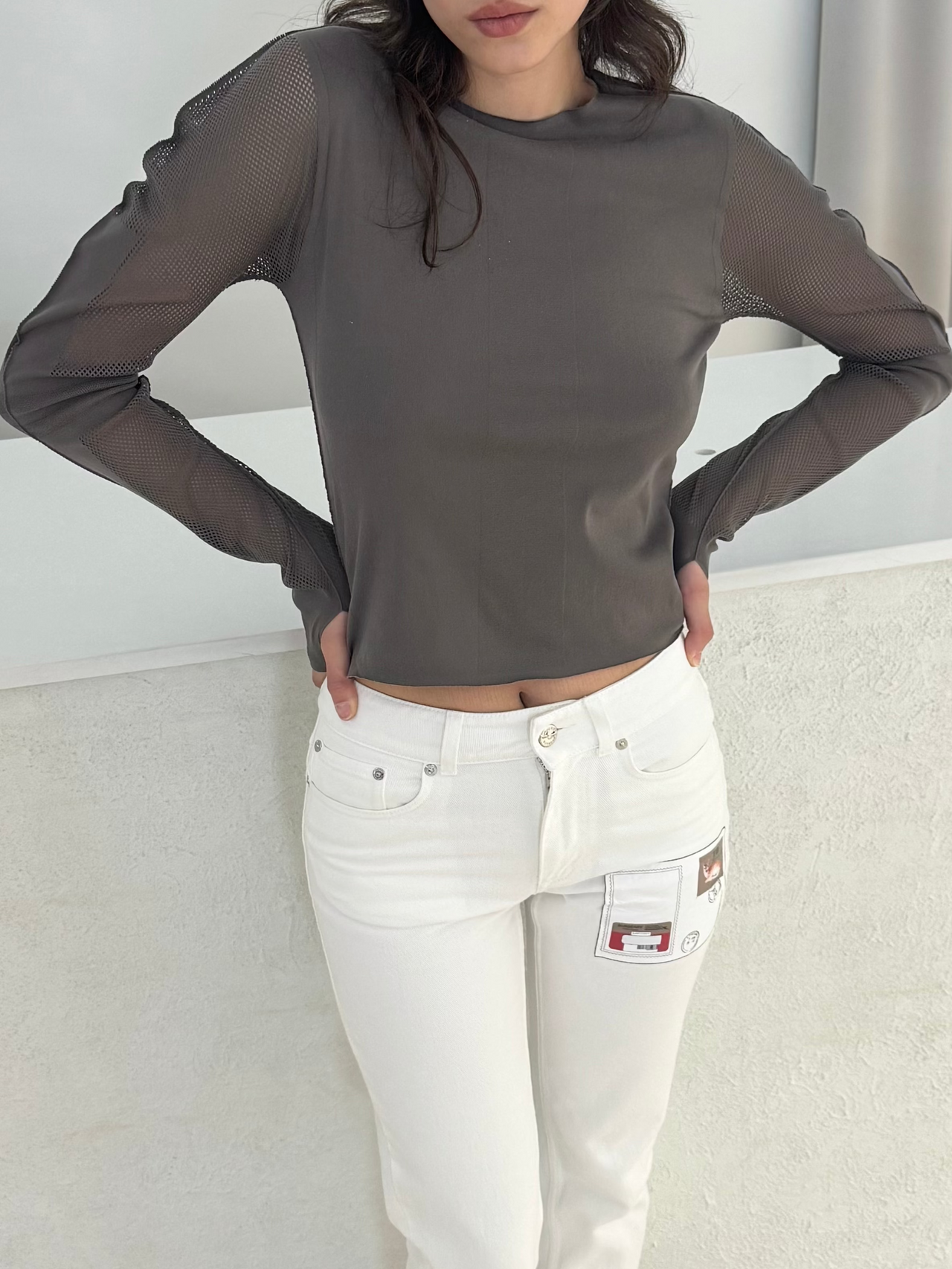 Issey Miyake Pleats Please A-POC Mesh-Sleeve Top
