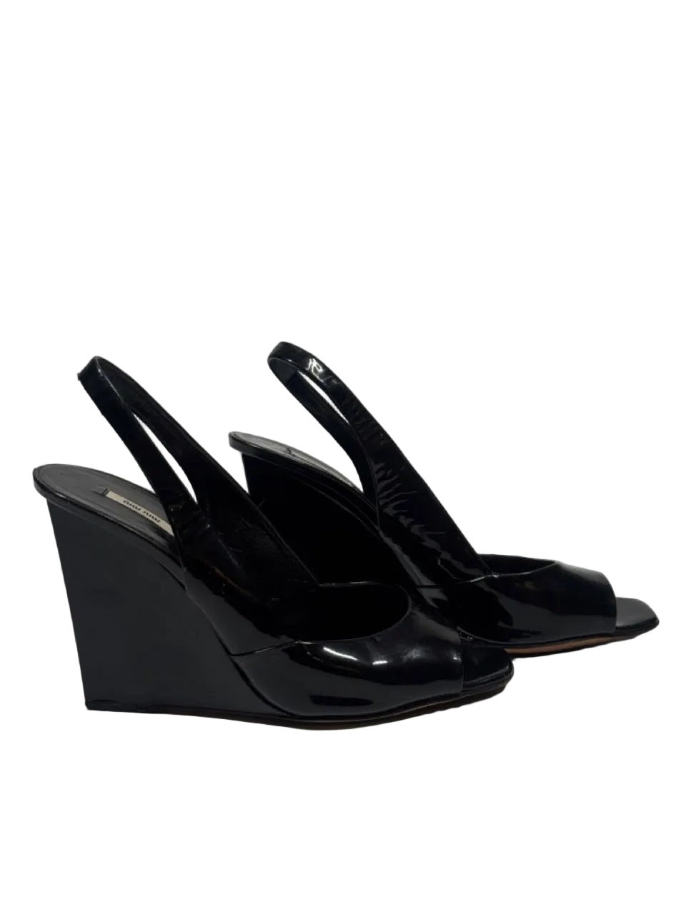Miu Miu Black Patent Leather Slingback Wedge Heels – LE DEPARTMENT