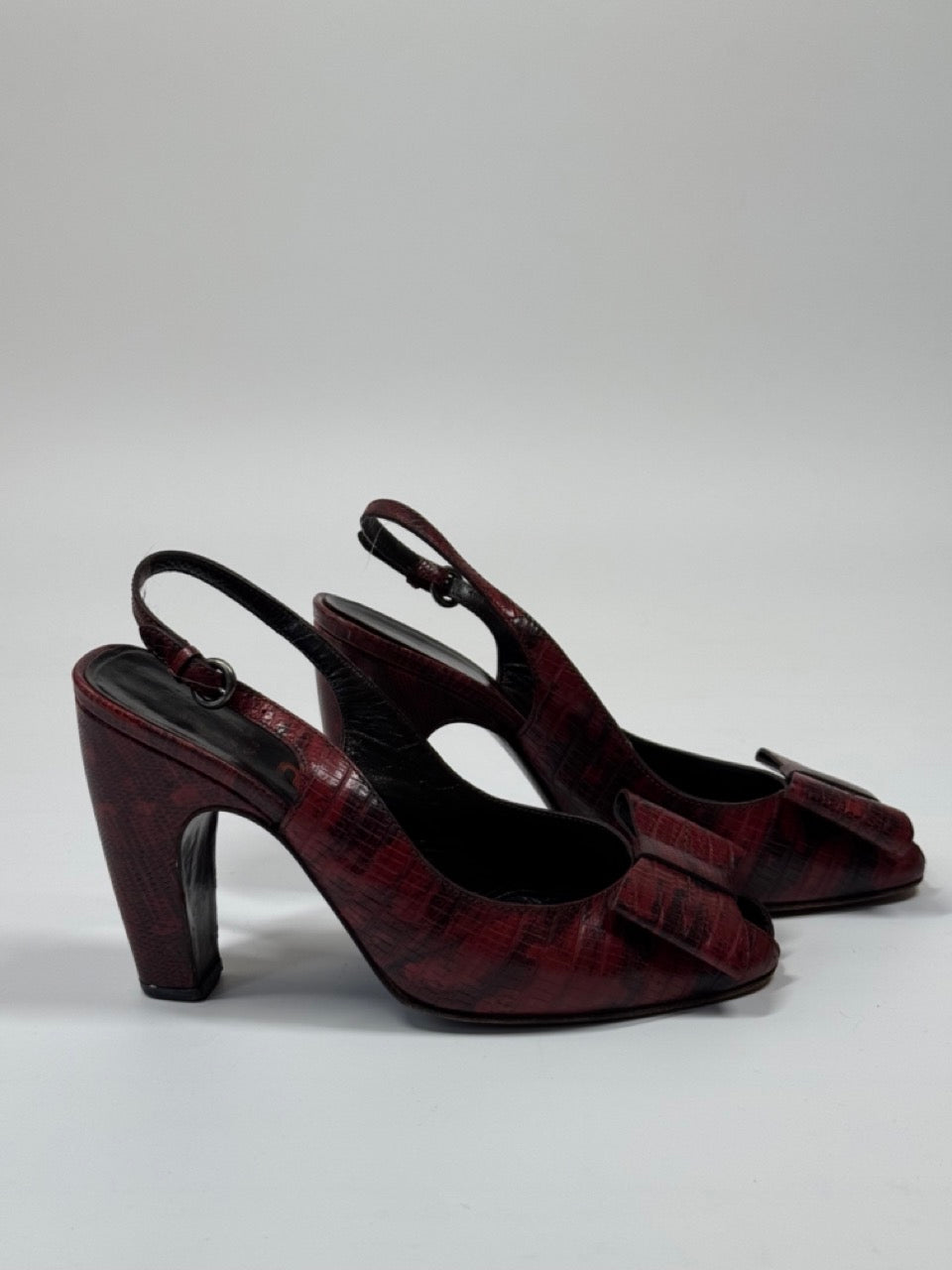 Miu Miu Red Croc-Embossed Bow Slingback Heels