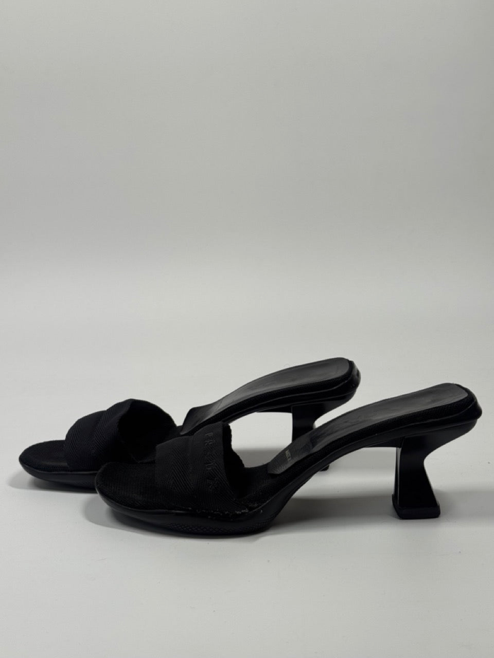 Prada Sport Black Mesh Kitten Heel Mules