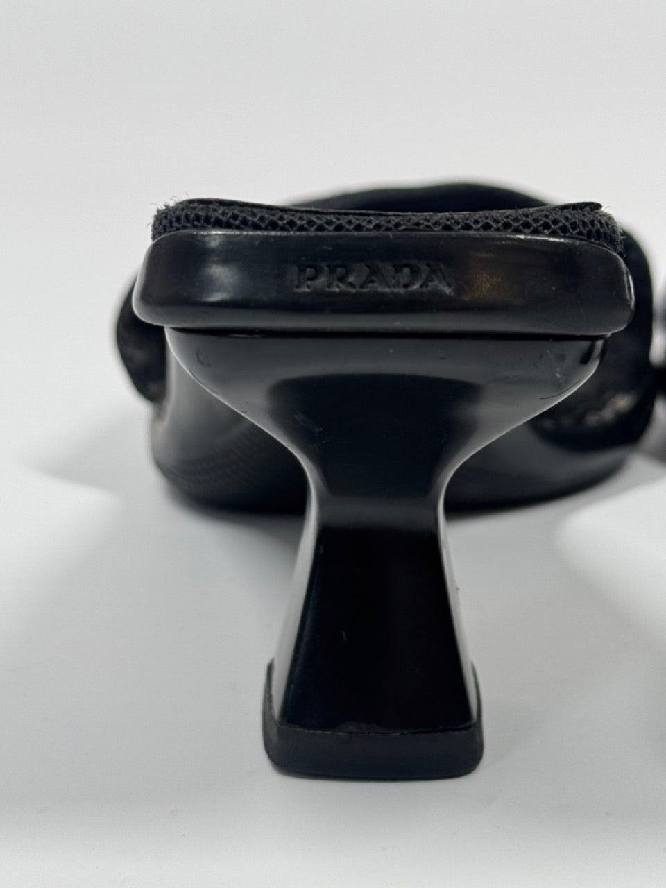 Prada Sport Black Mesh Kitten Heel Mules