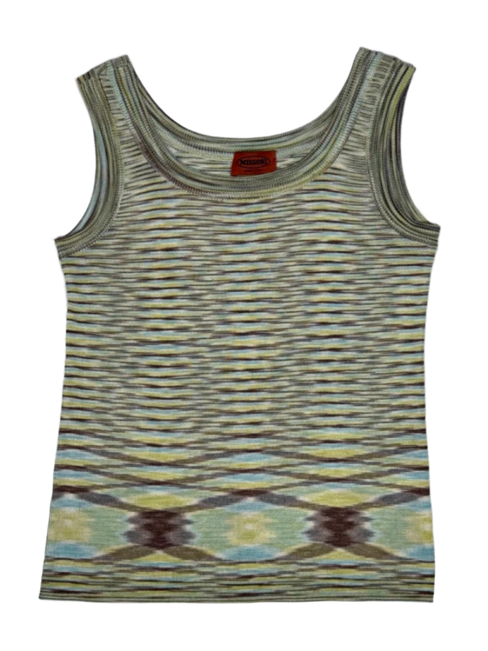 Striped tank top with geometric pattern on a white background