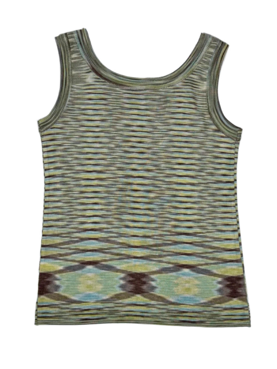 Striped tank top with geometric pattern on a white background