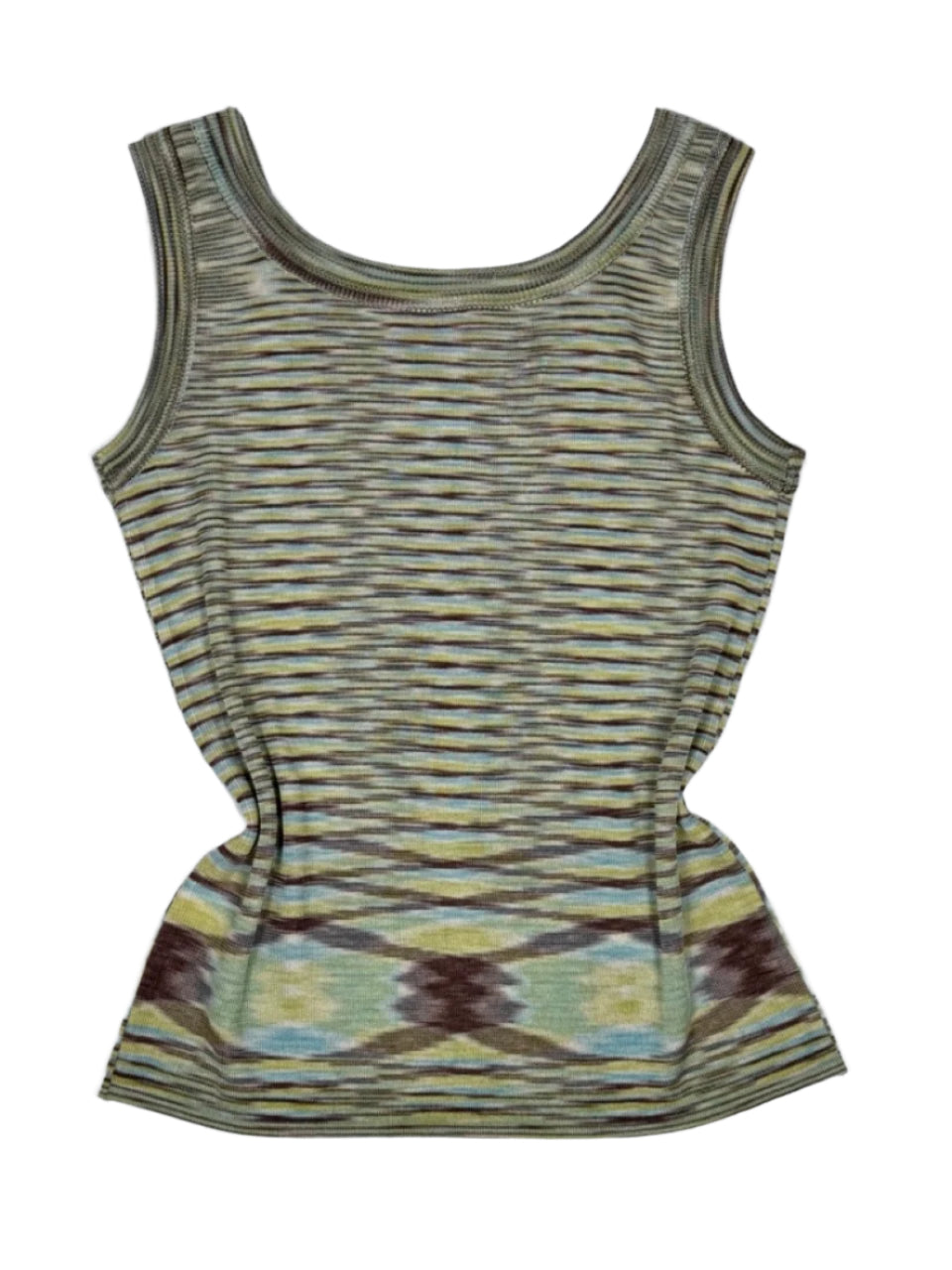 Striped tank top with geometric pattern on a white background