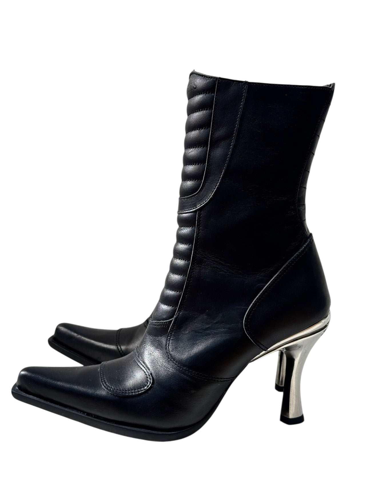 Vetements black high-heeled boots on a white background