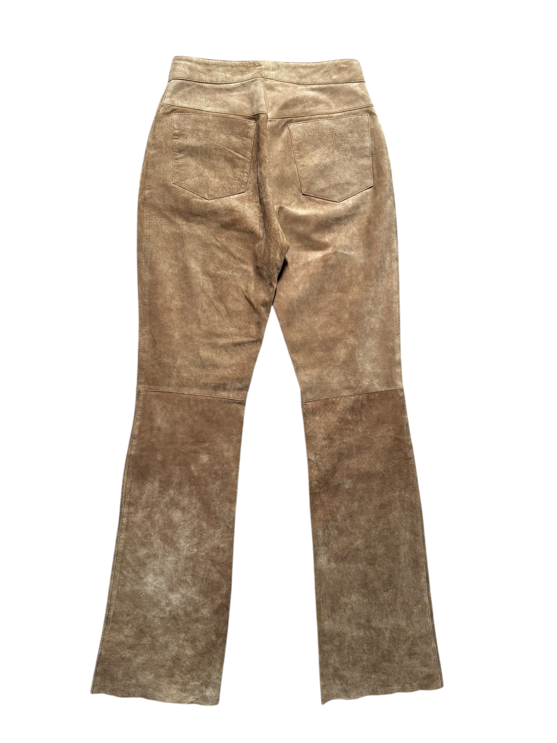 Brown suede pants on a white background