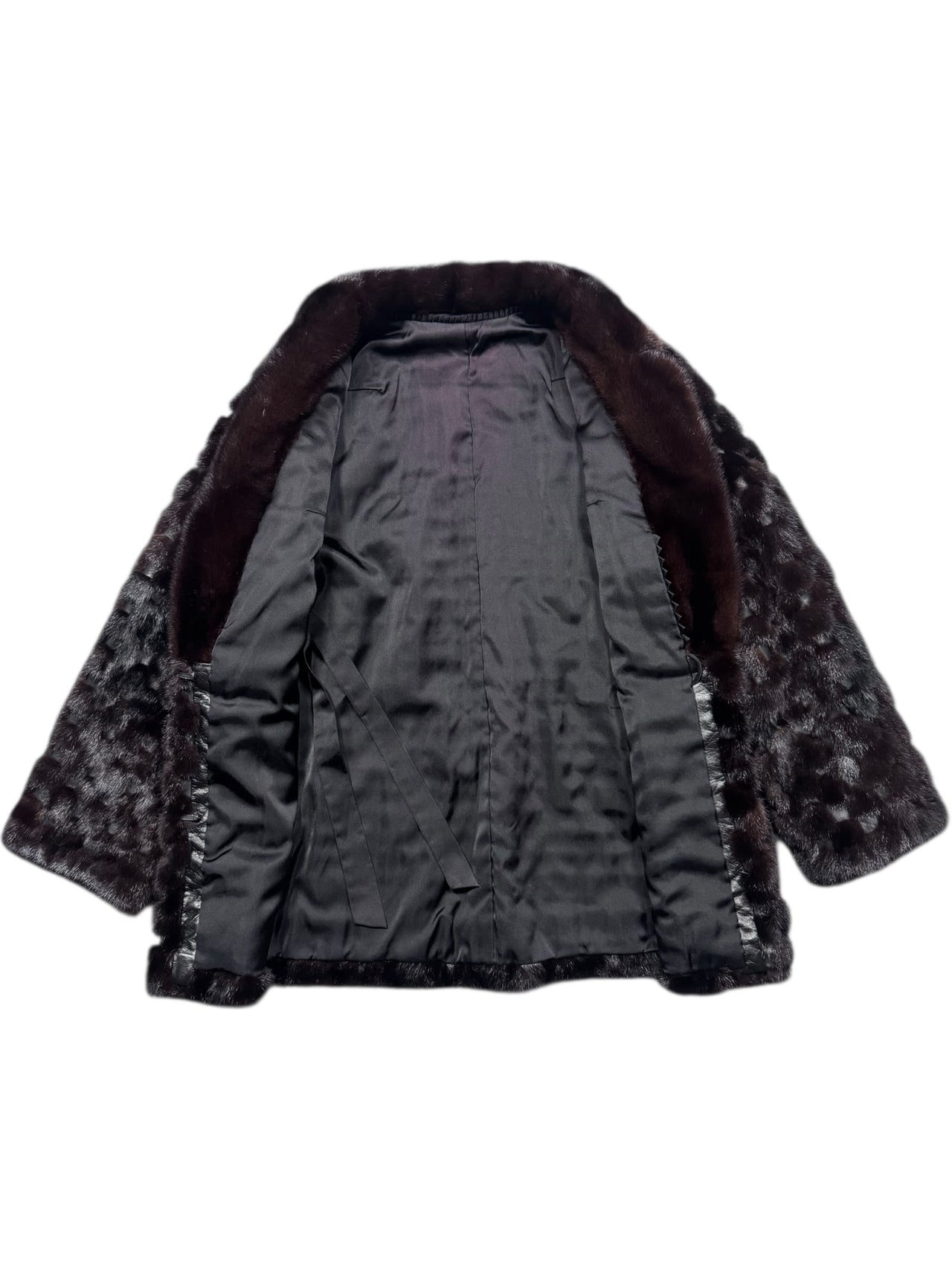 Vintage Quilted Effect Mink and Leather Mix Fur Coat