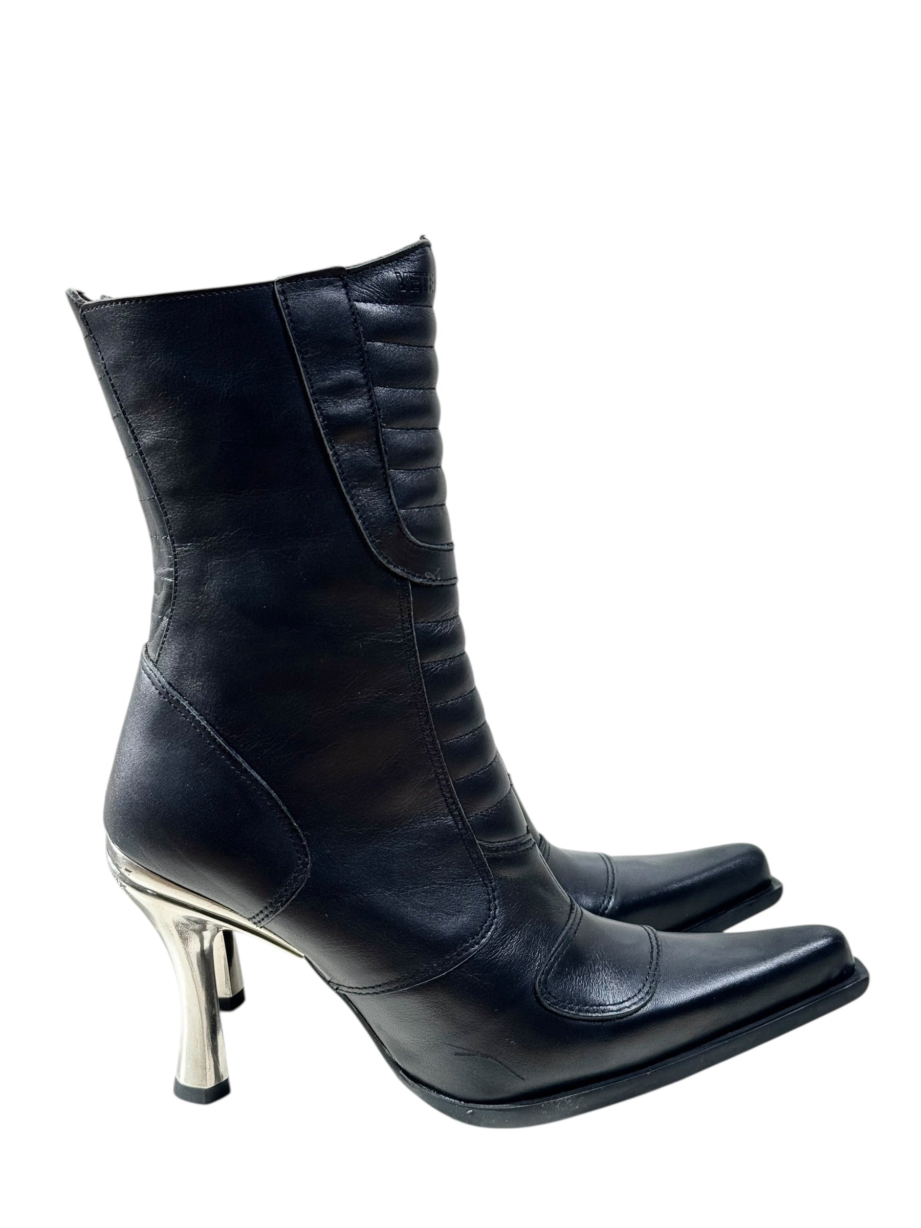 Vetements black high-heeled boots on a white background