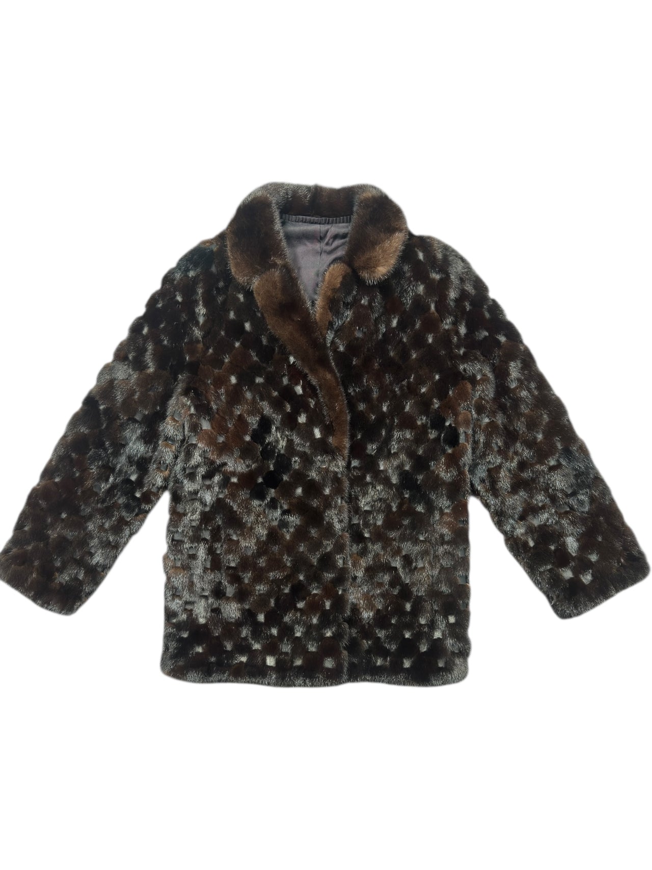 Vintage Quilted Effect Mink and Leather Mix Fur Coat