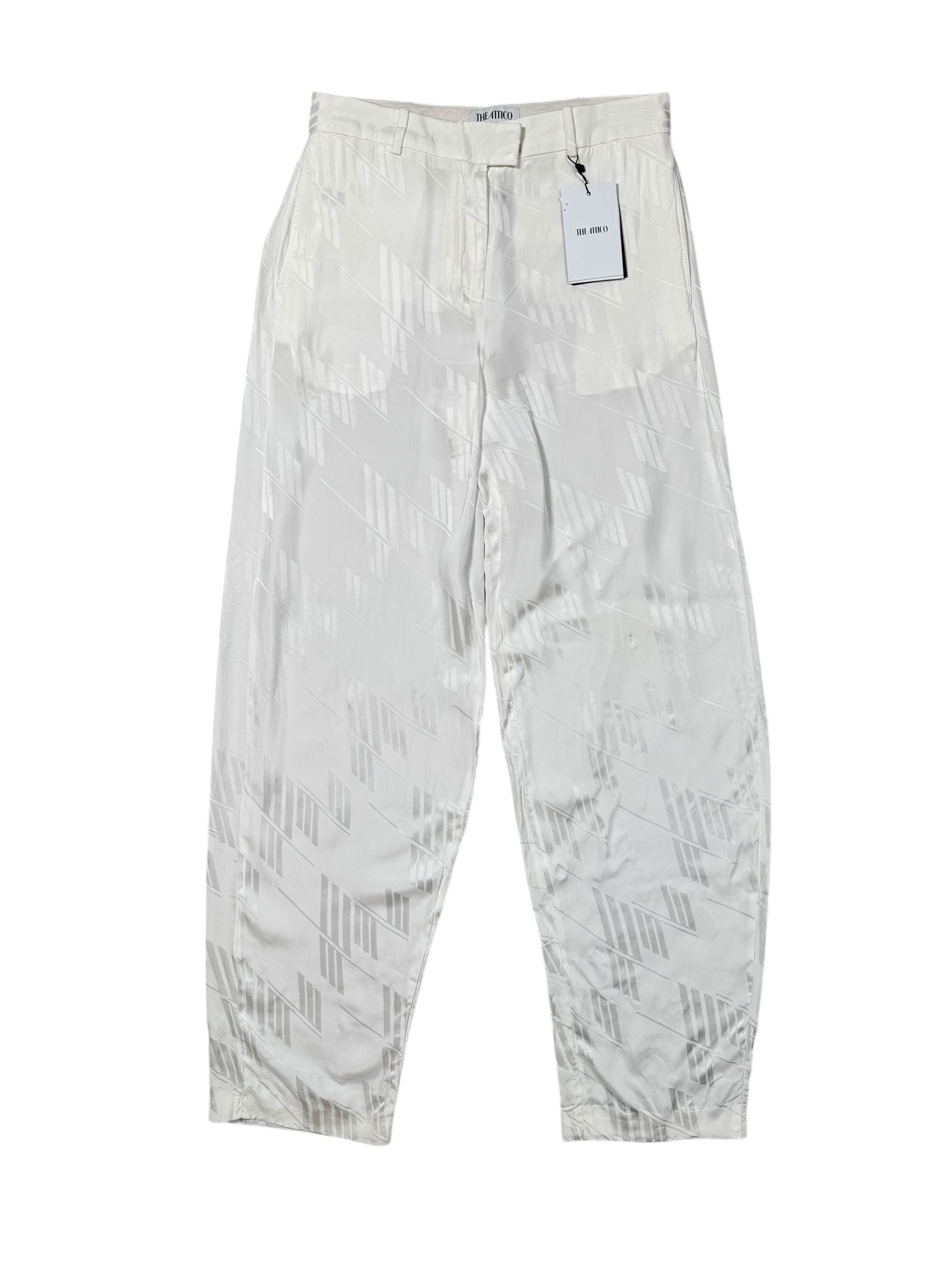 white THE ATTICO monogram pants with white designs in white background