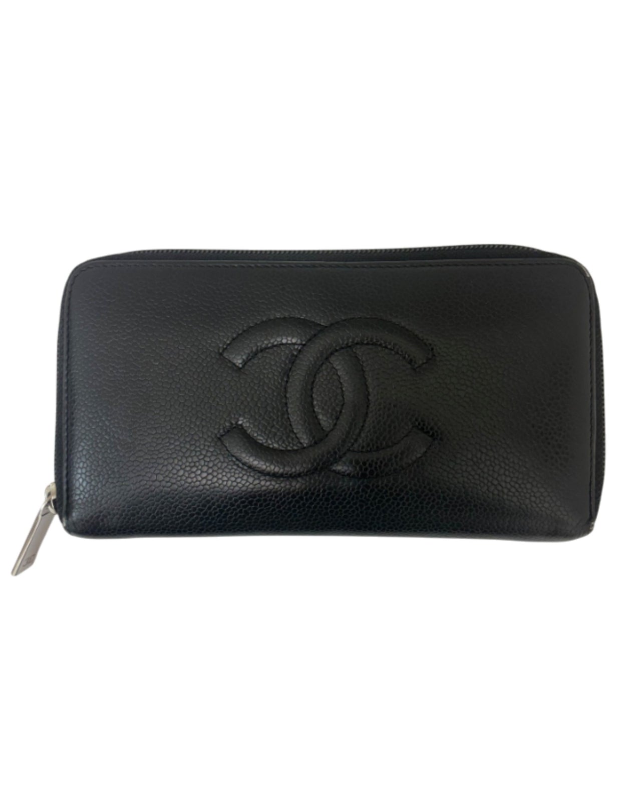 Chanel Caviar Leather Zip Logo Wallet
