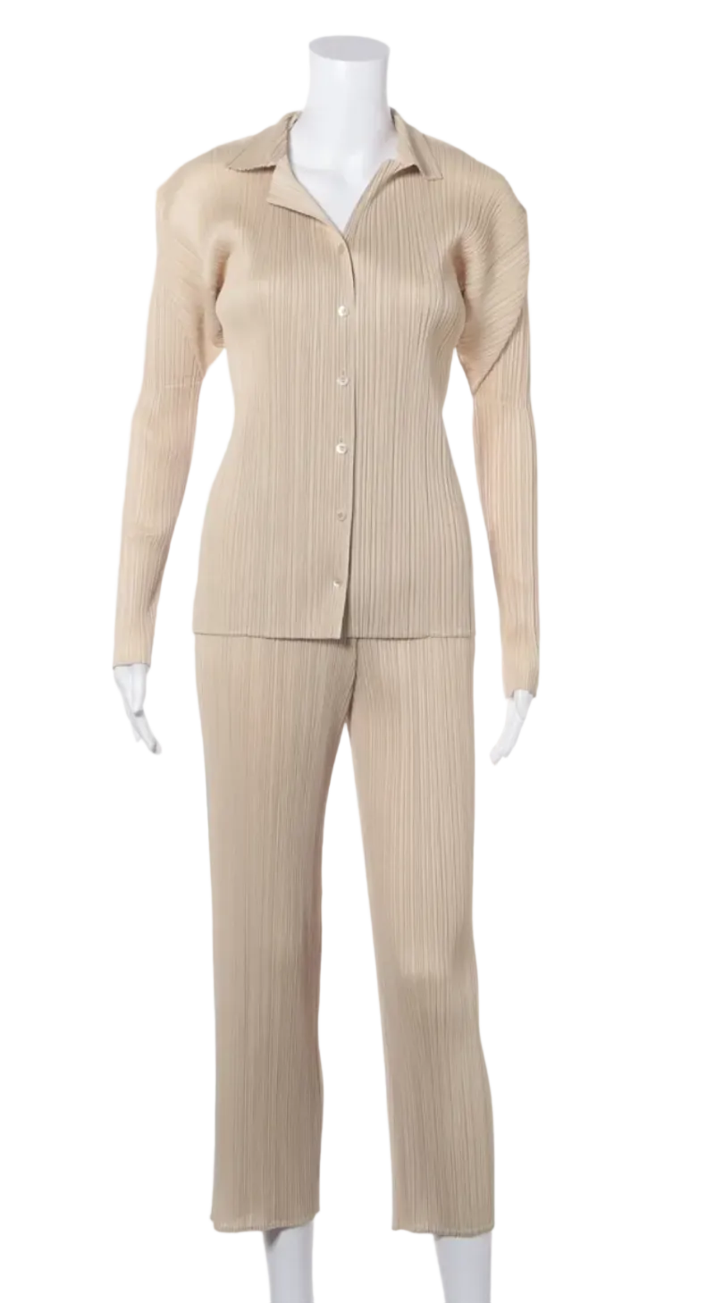 Issey Miyake Pleats Please Beige Two-Piece Set