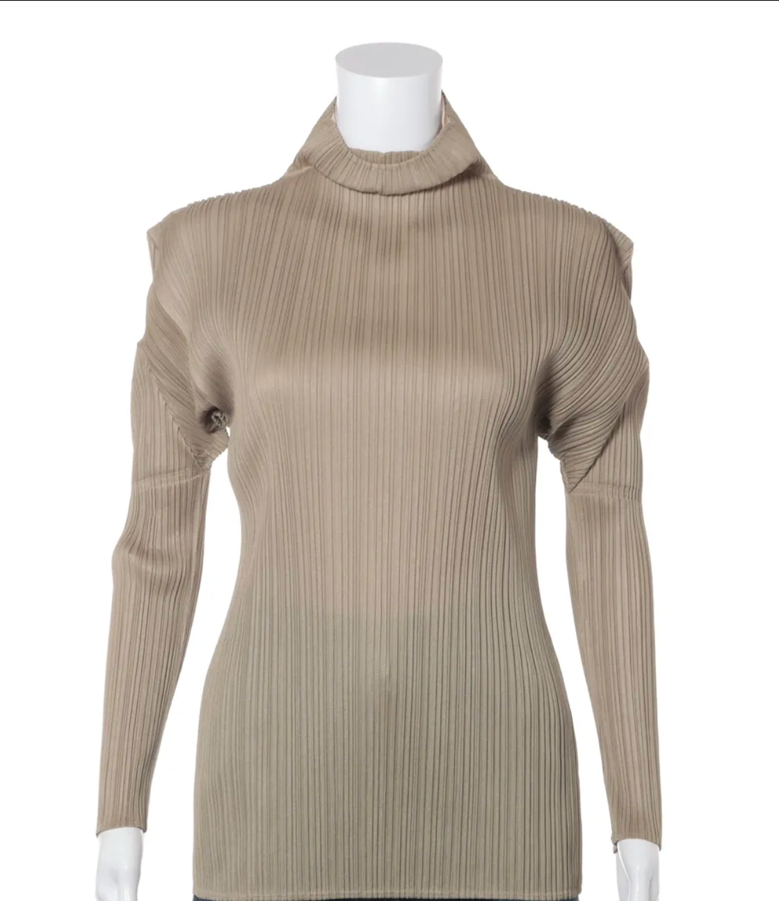 Issey Miyake Pleats Please Taupe High-Neck Blouse