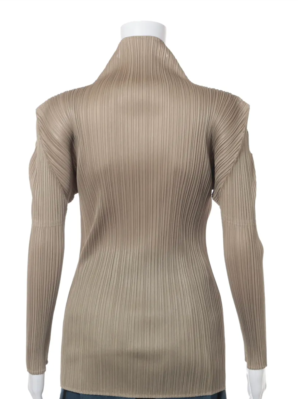Issey Miyake Pleats Please Taupe High-Neck Blouse