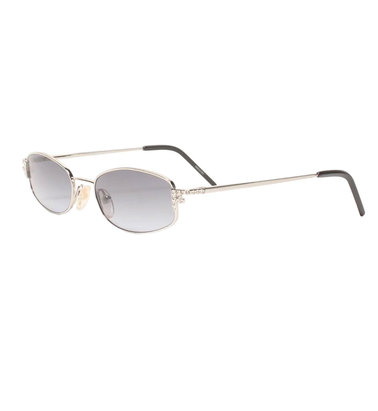 Sunglasses with gold frame and gray gradient lenses on a white background