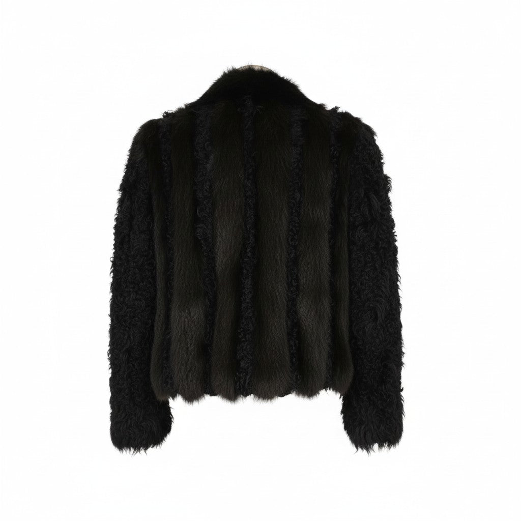 Black fluffy jacket on a white background