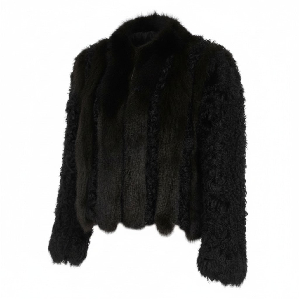 Black fluffy jacket on a white background