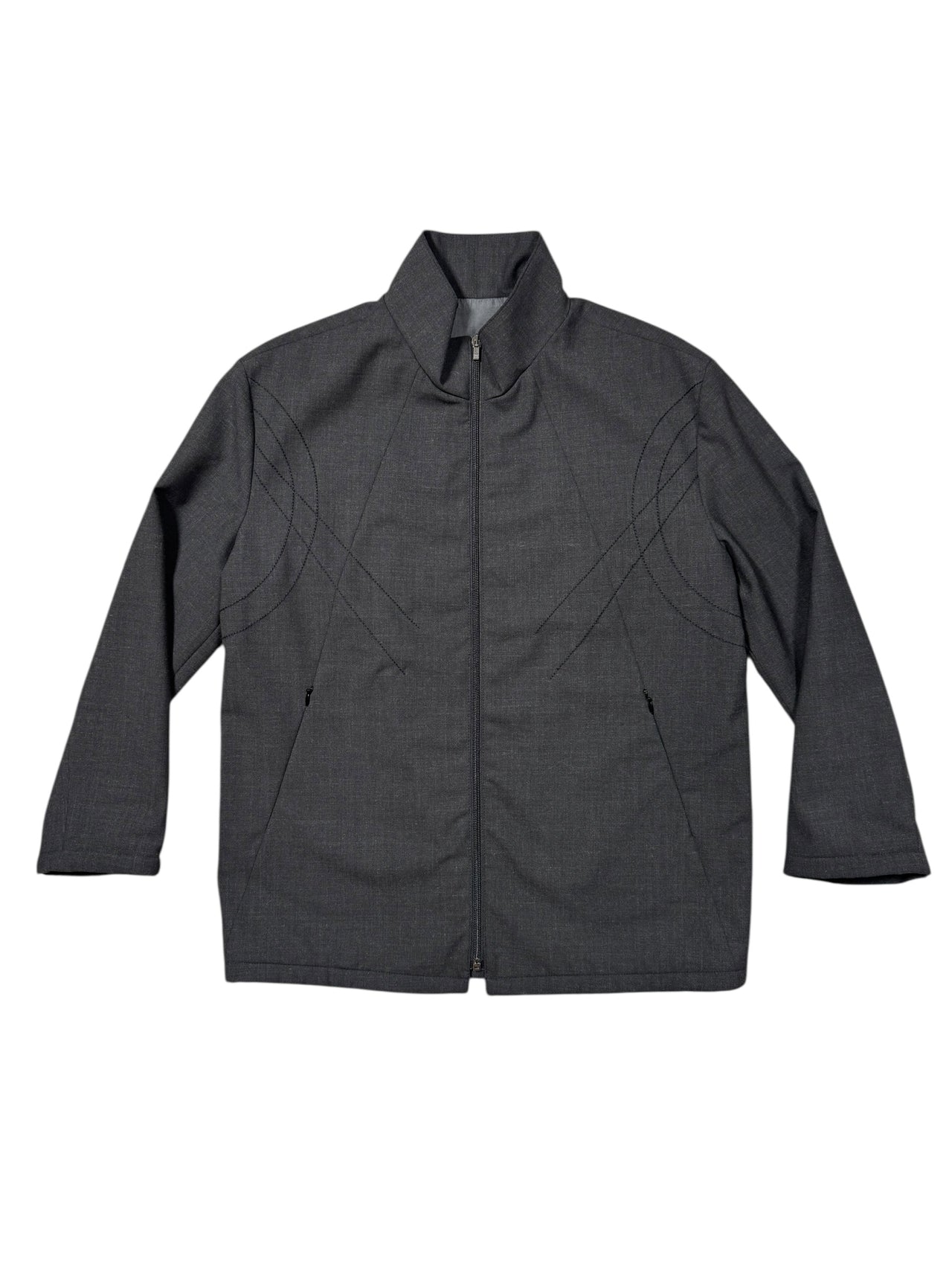 fendi gray utility jacket with zipper in white background