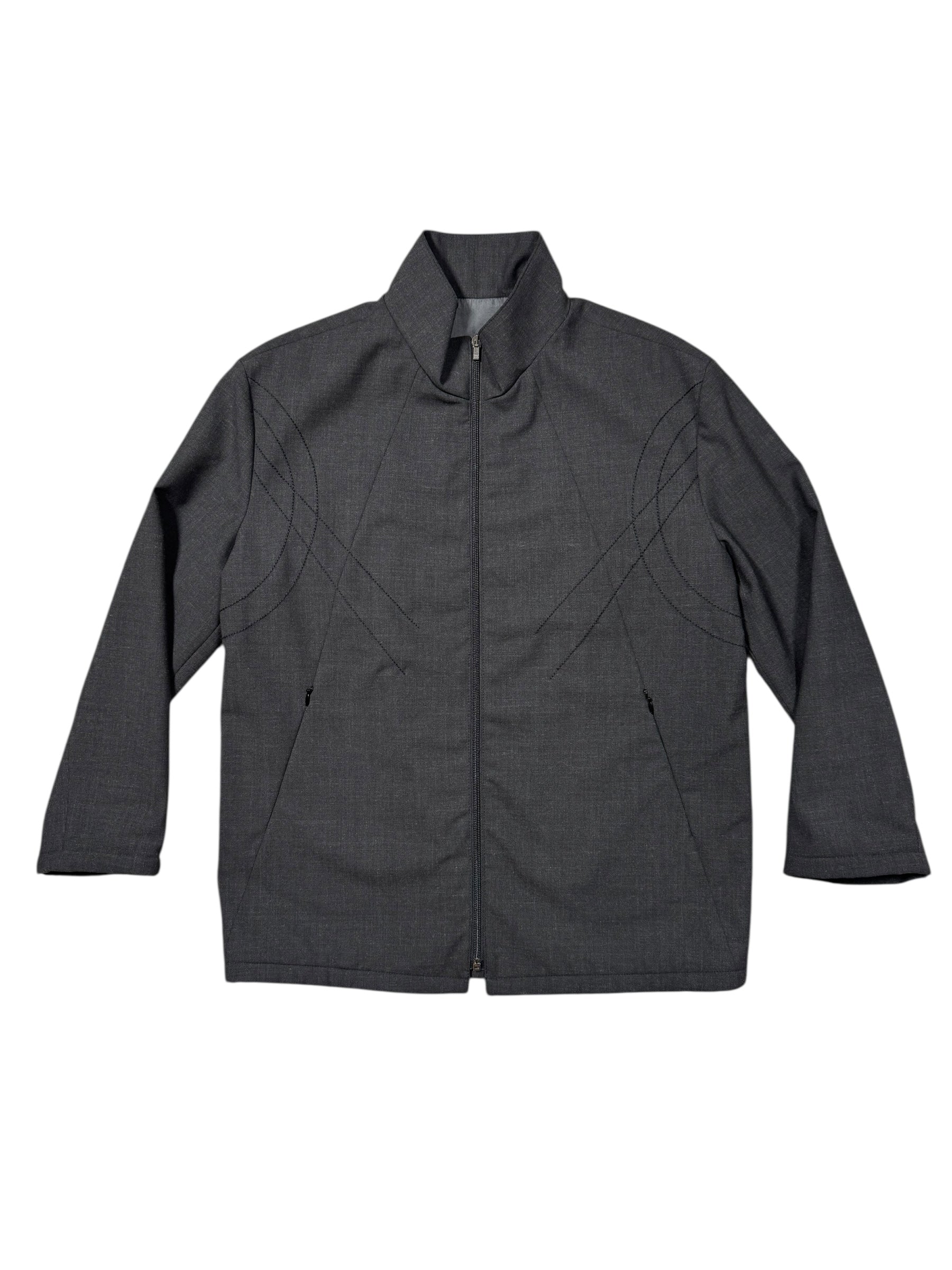 fendi gray utility jacket with zipper in white background